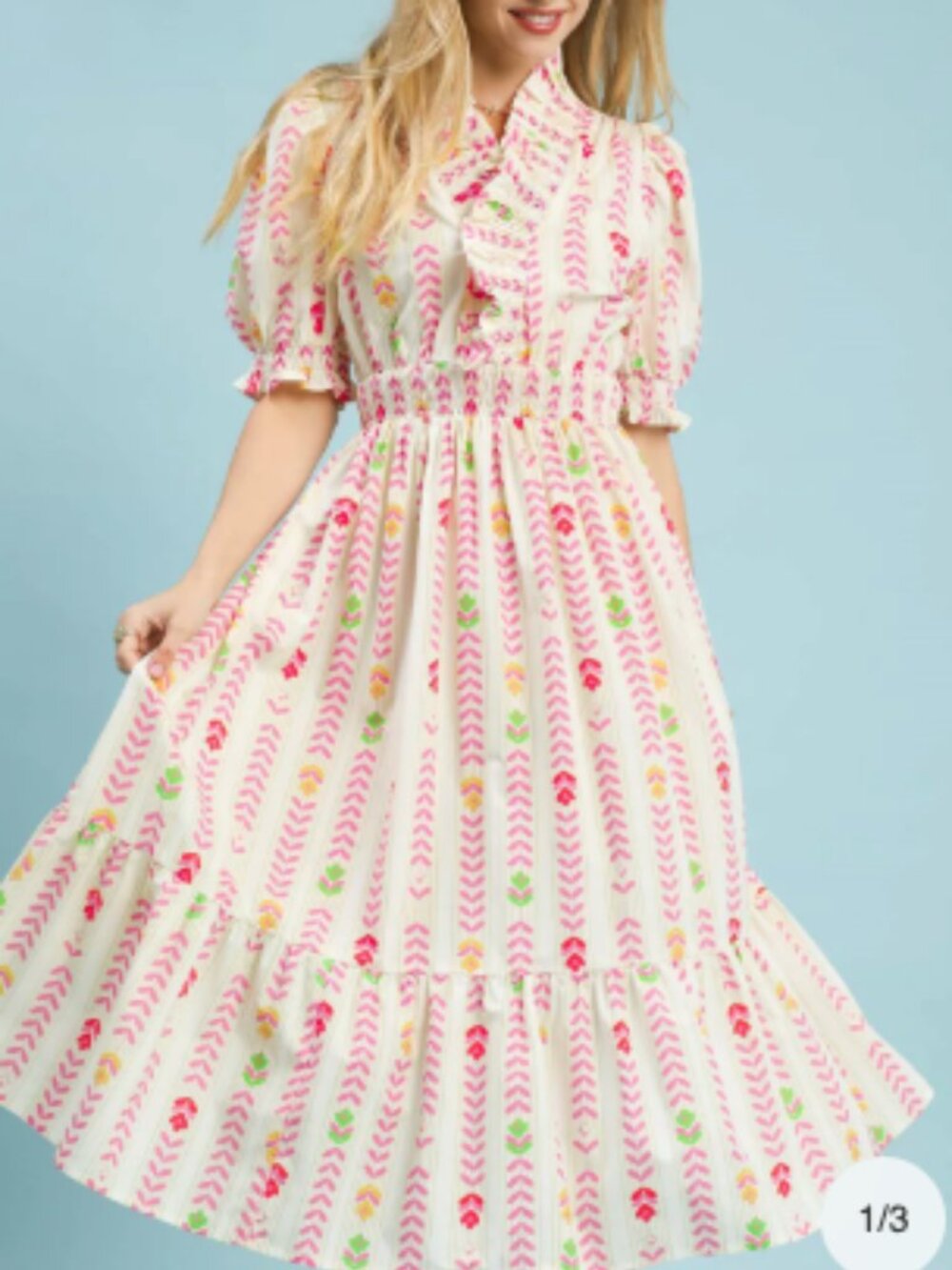 Umgee Vibrant Ruffle Smocked Midi Dress - Picture 3 of 4